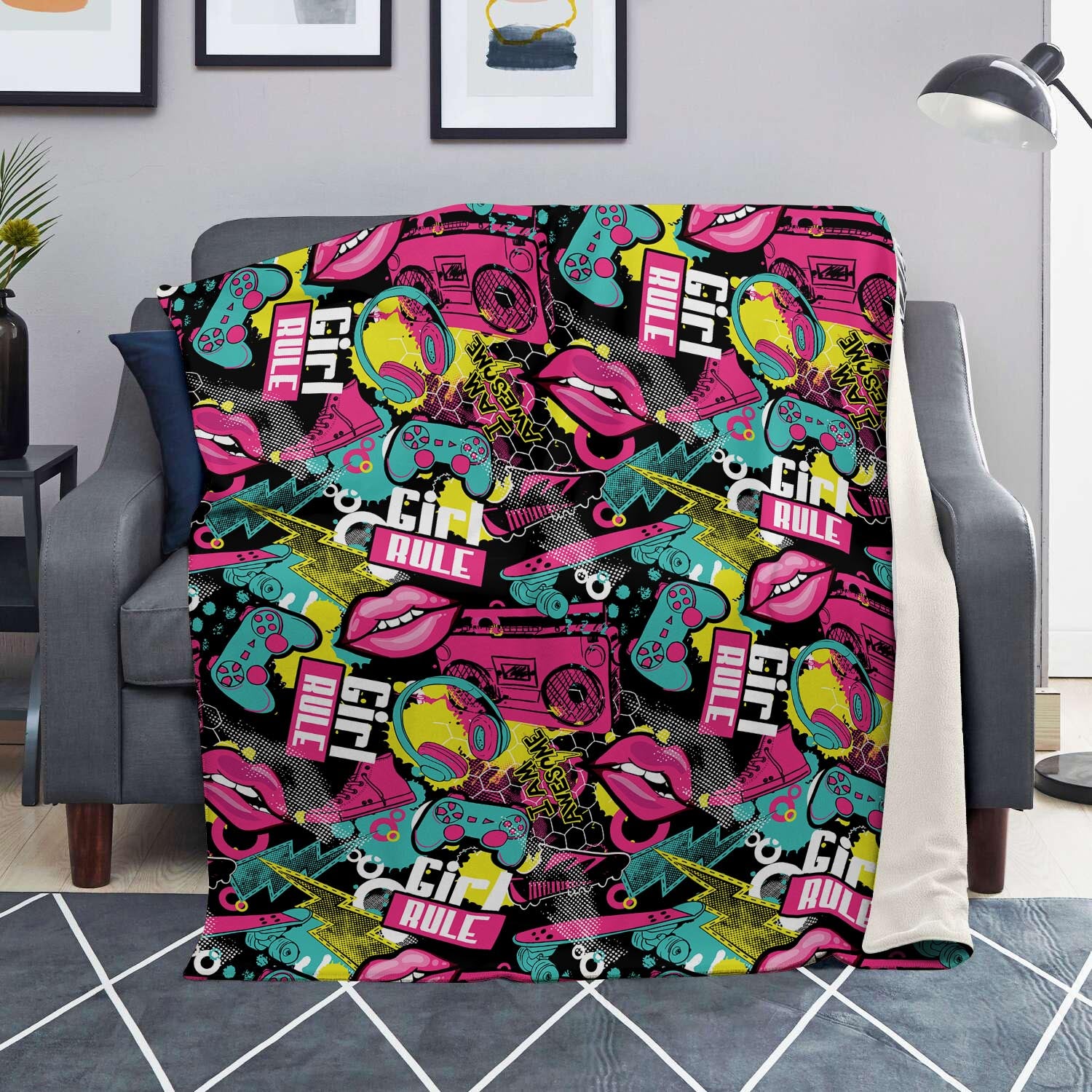 Graffiti Abstract Hiphop Lip Blanket-grizzshop