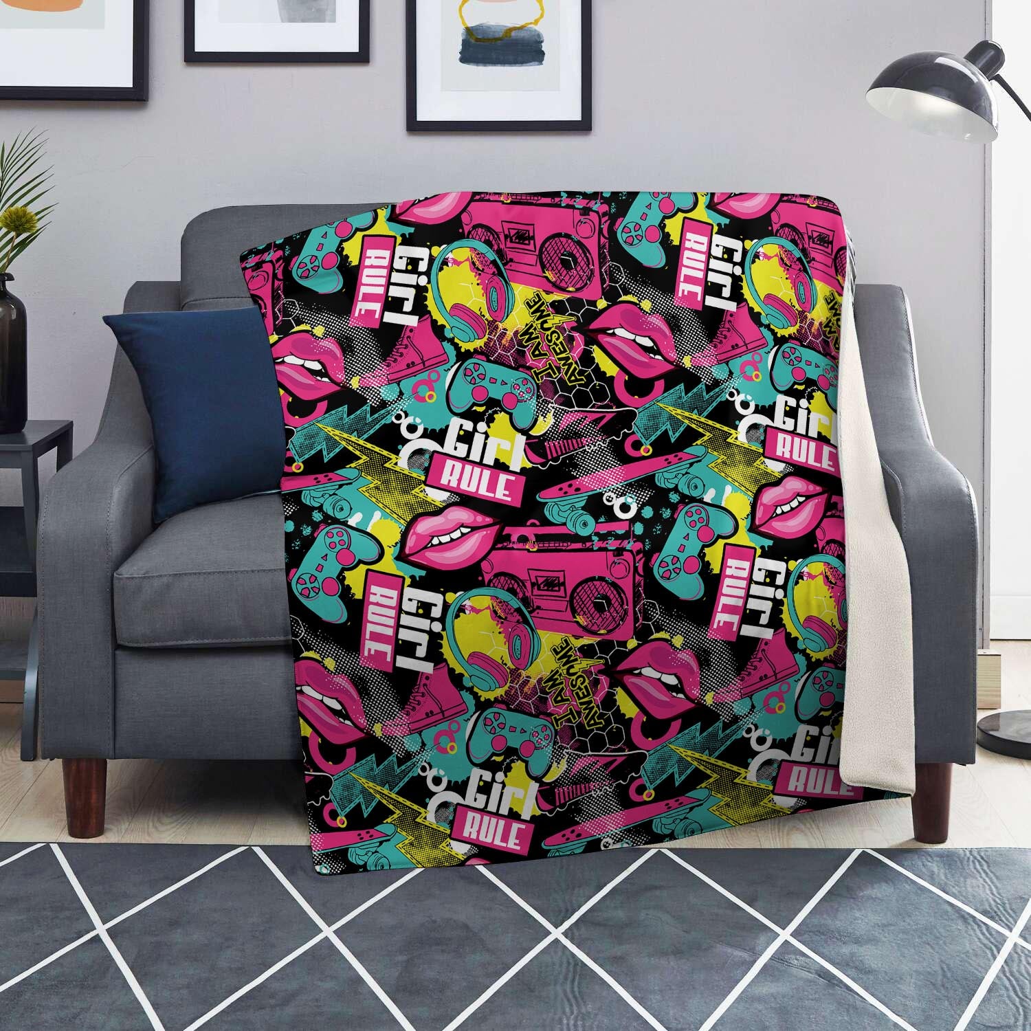 Graffiti Abstract Hiphop Lip Blanket-grizzshop