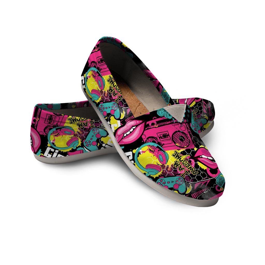 Graffiti Abstract Hiphop Lip Canvas Shoes-grizzshop