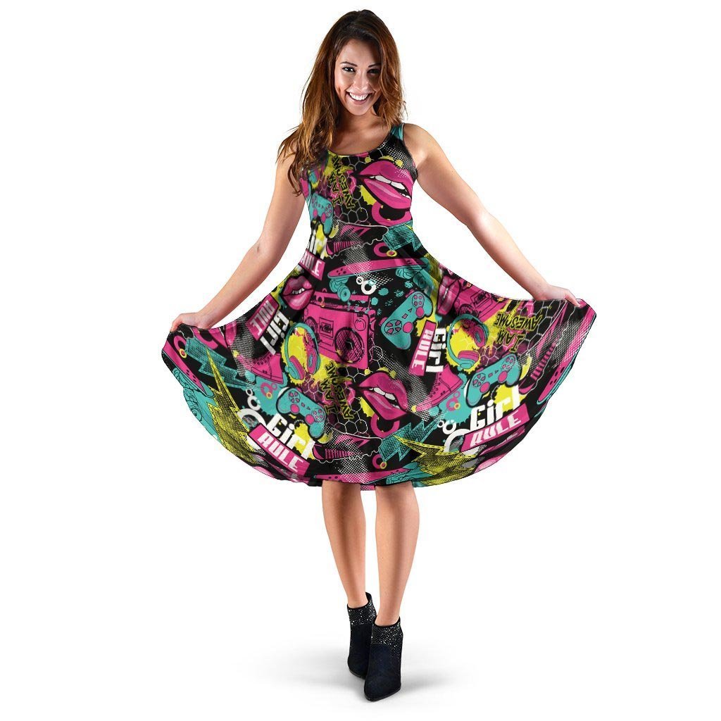 Graffiti Abstract Hiphop Lip Dress-grizzshop