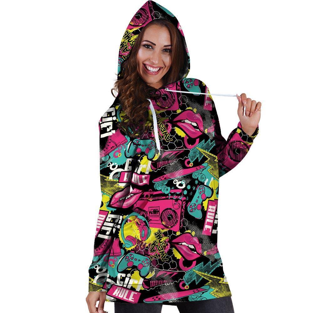 Graffiti Abstract Hiphop Lip Hoodie Dress-grizzshop