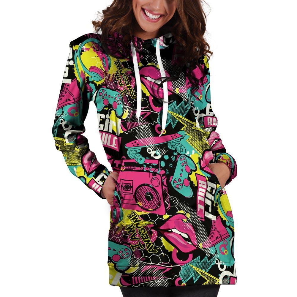 Graffiti Abstract Hiphop Lip Hoodie Dress-grizzshop