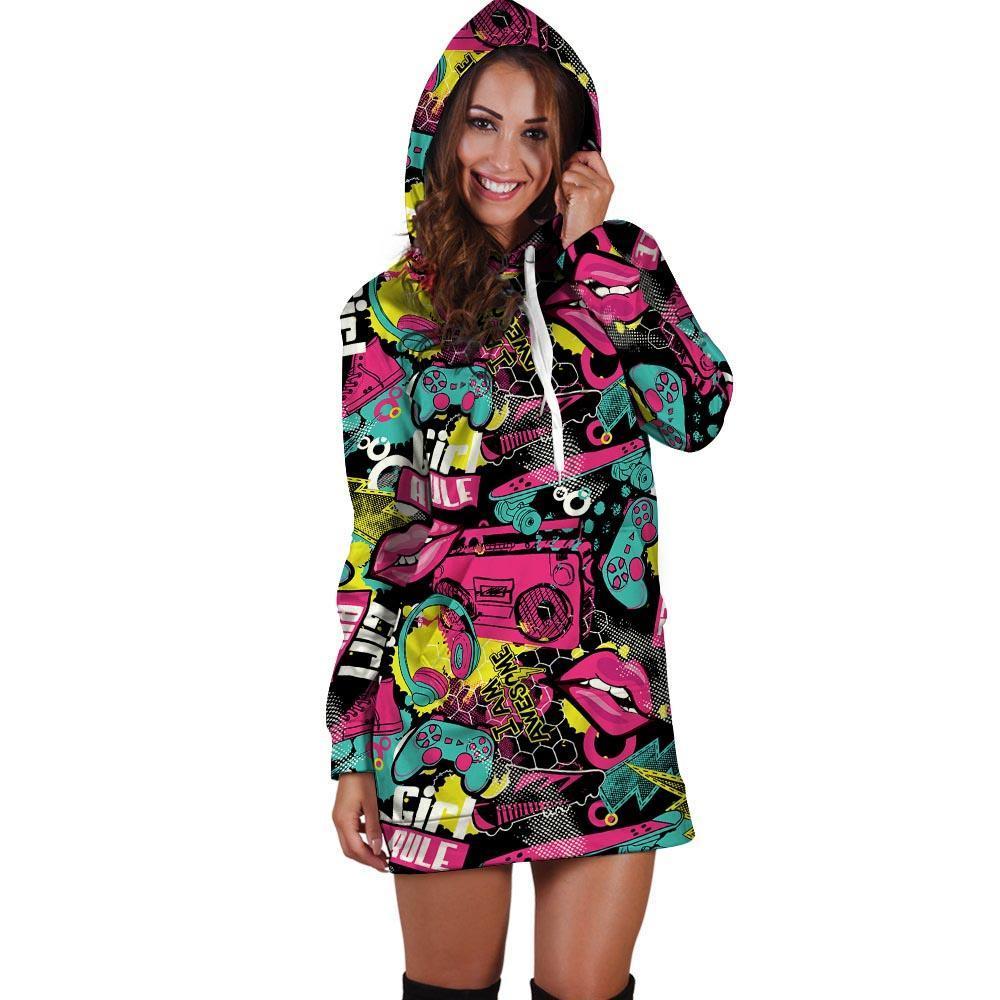 Graffiti Abstract Hiphop Lip Hoodie Dress-grizzshop