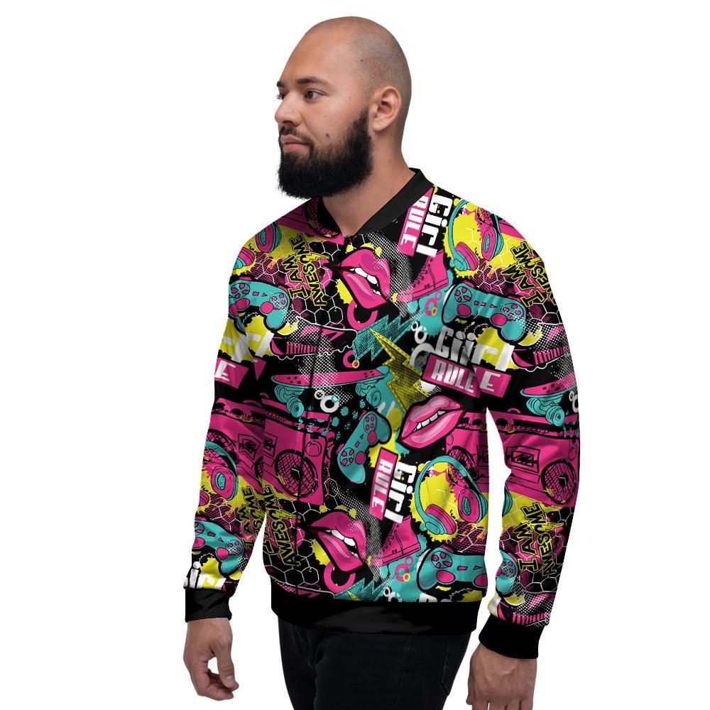 Graffiti Abstract Hiphop Lip Men's Bomber Jacket-grizzshop