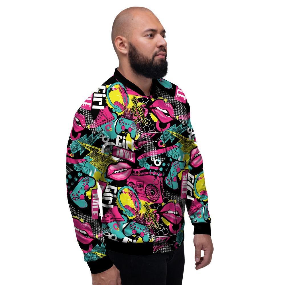 Graffiti Abstract Hiphop Lip Men's Bomber Jacket-grizzshop