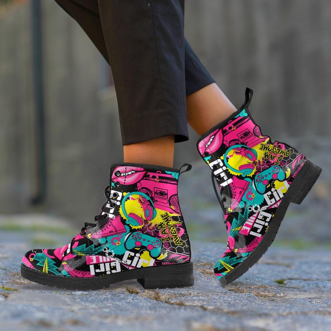 Graffiti Abstract Hiphop Lip Men's Boots-grizzshop