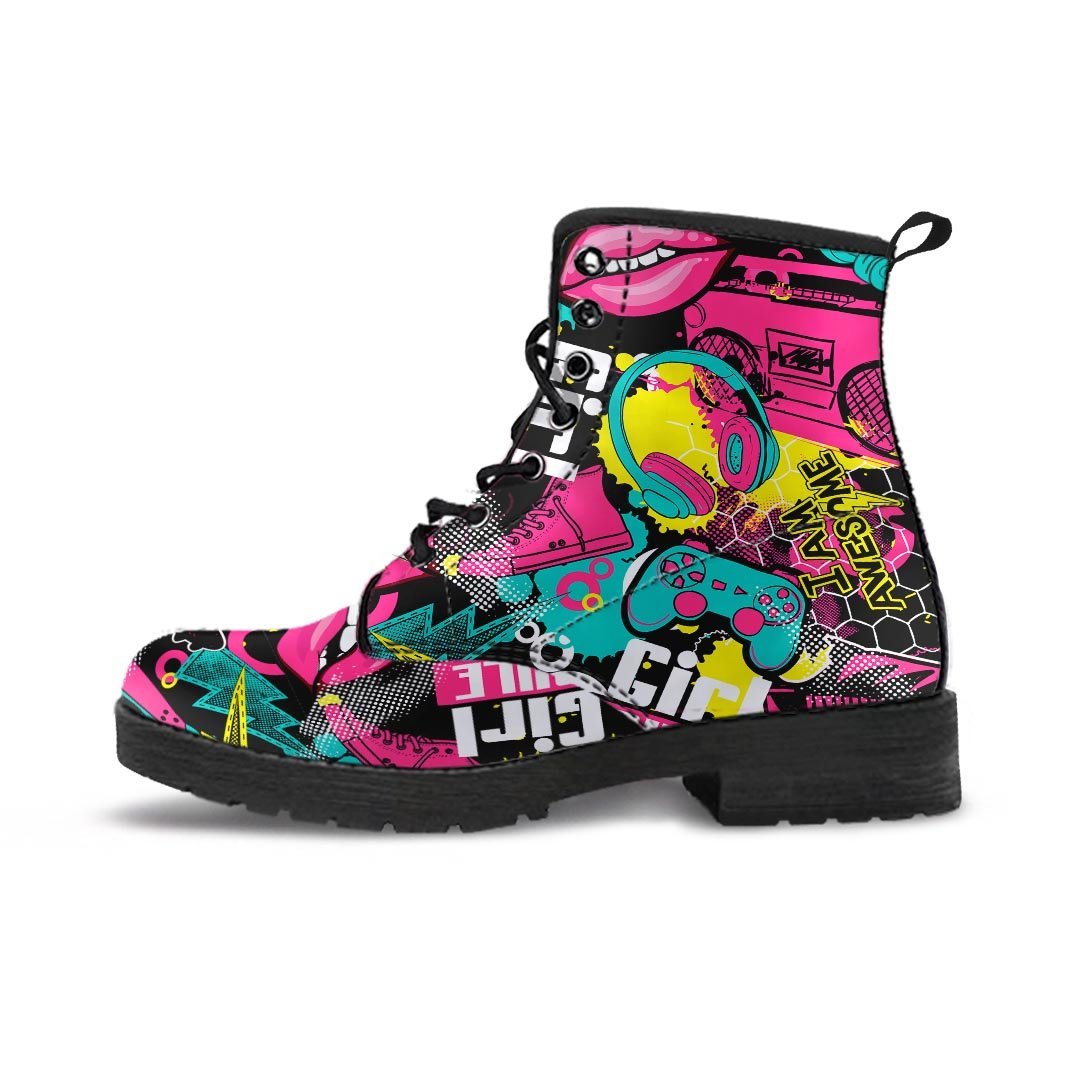 Graffiti Abstract Hiphop Lip Men's Boots-grizzshop