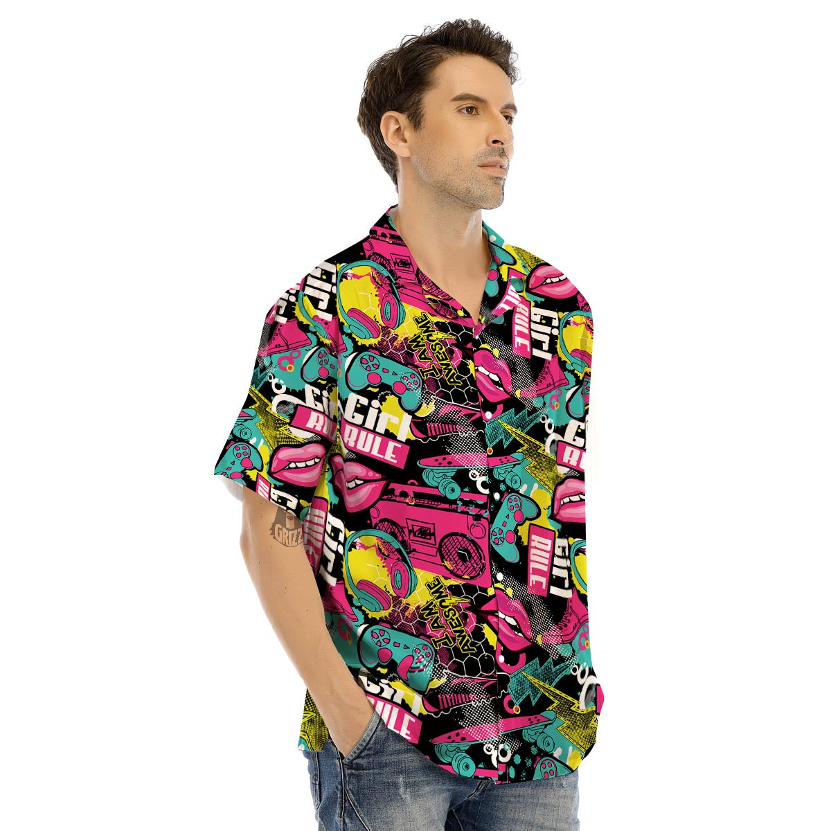 Graffiti Abstract Hiphop Lip Men’s Hawaiian Shirt-grizzshop