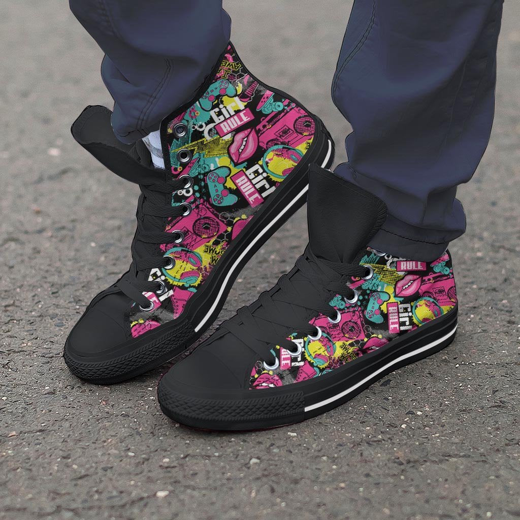 Graffiti Abstract Hiphop Lip Men's High Top Shoes-grizzshop