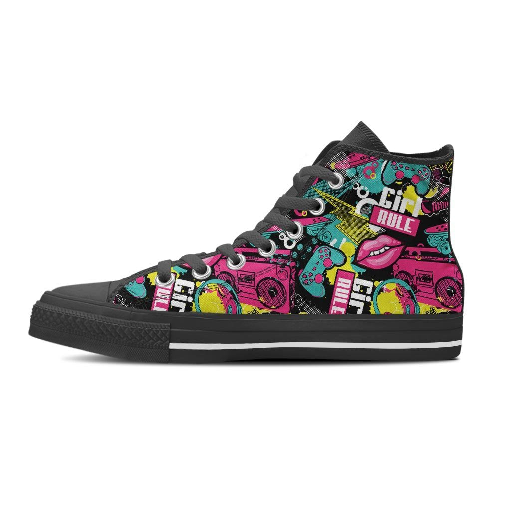 Graffiti Abstract Hiphop Lip Men's High Top Shoes-grizzshop