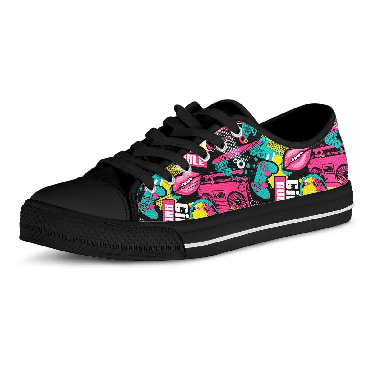 Graffiti Abstract Hiphop Lip Men's Low Top Shoes-grizzshop