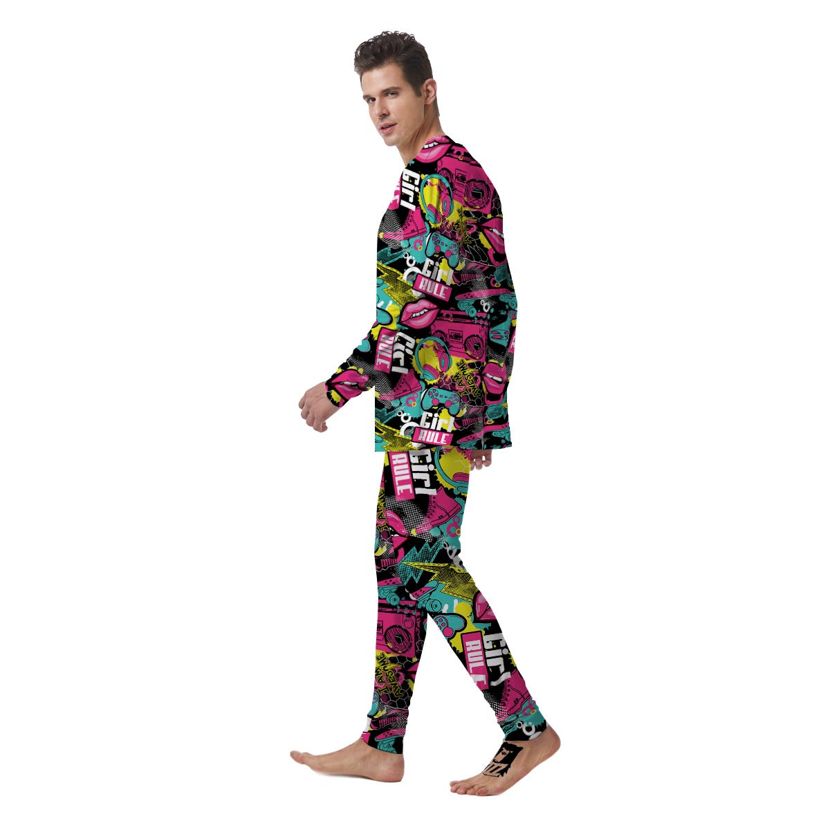 Graffiti Abstract Hiphop Lip Men's Pajamas-grizzshop