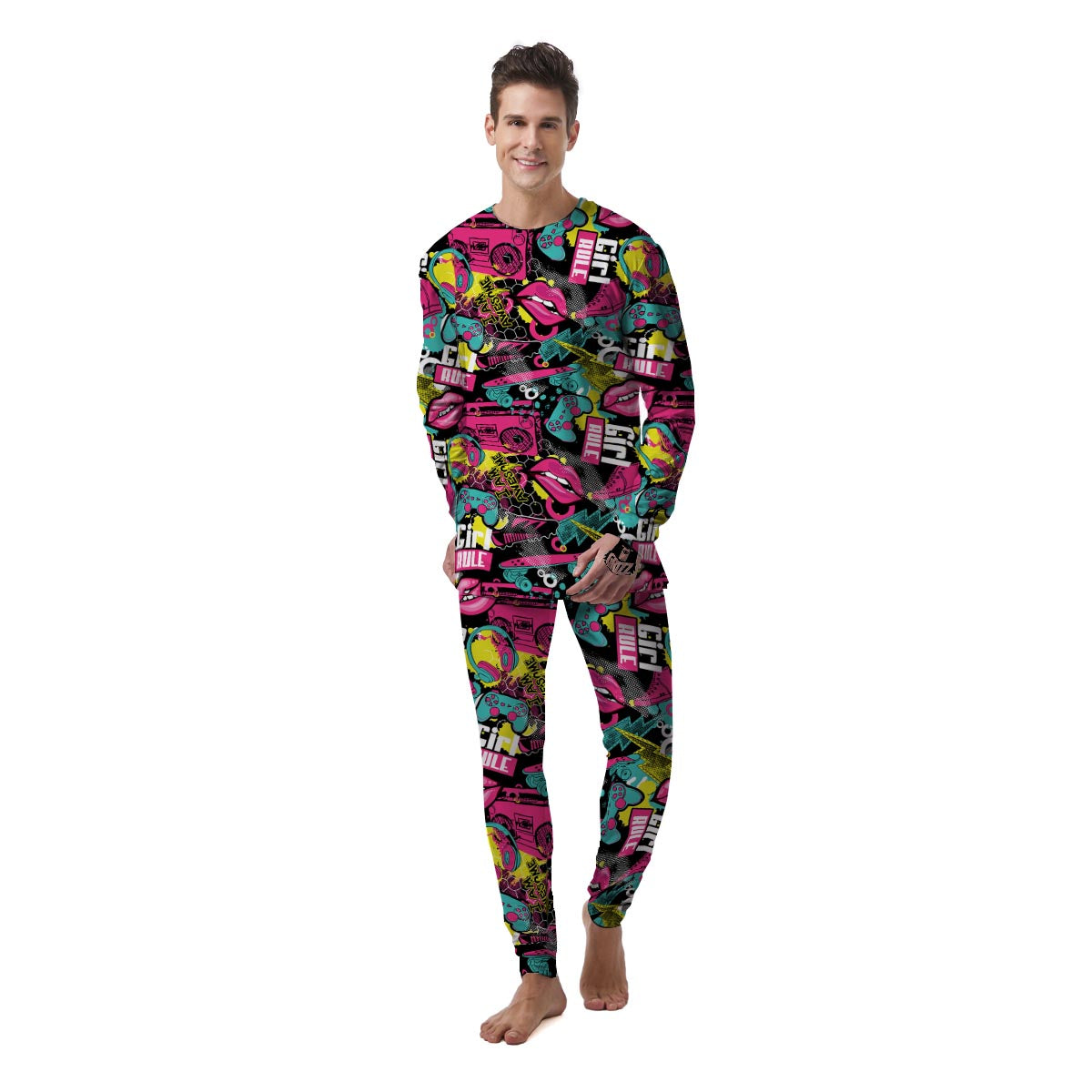 Graffiti Abstract Hiphop Lip Men's Pajamas-grizzshop