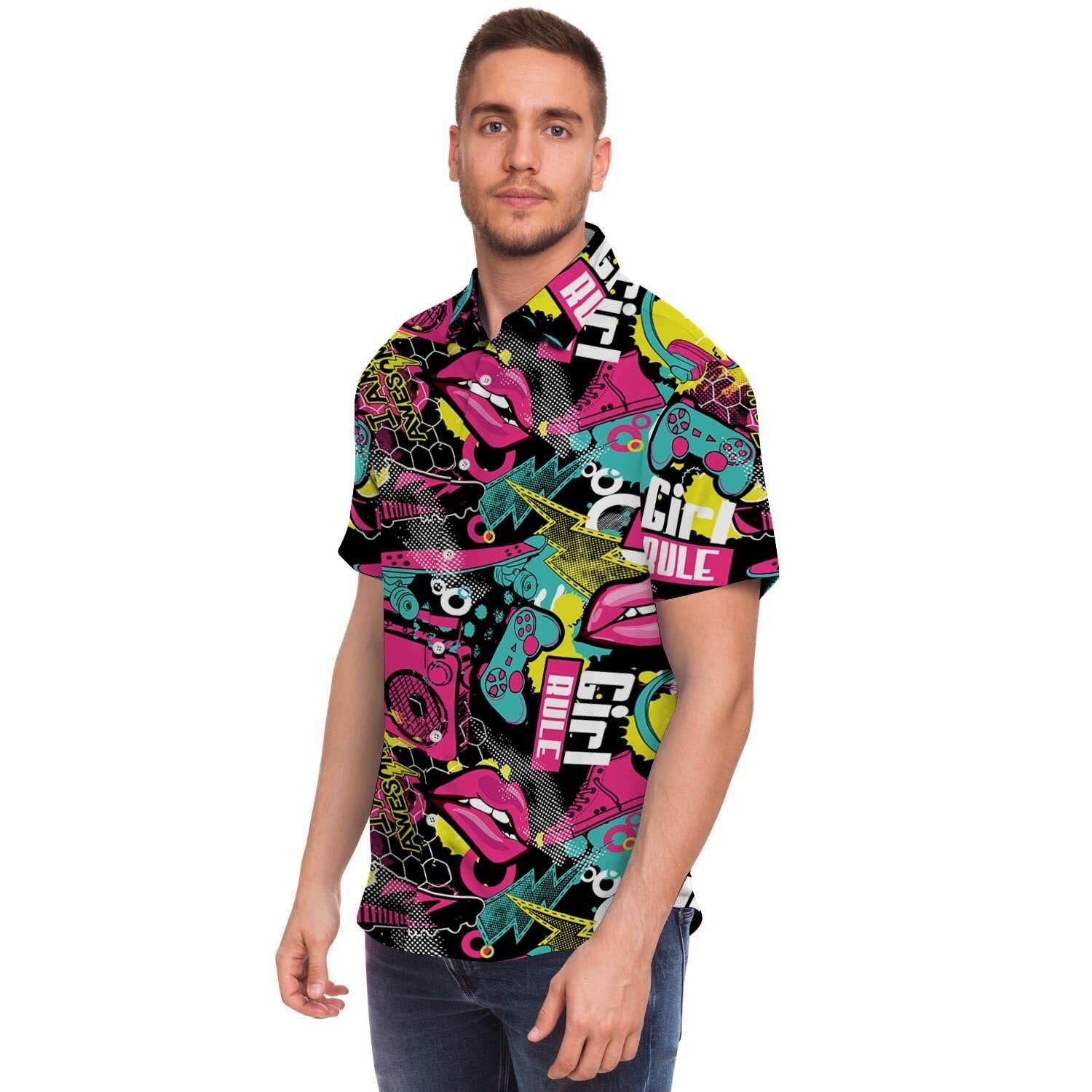 Graffiti Abstract Hiphop Lip Men's Short Sleeve Shirt-grizzshop