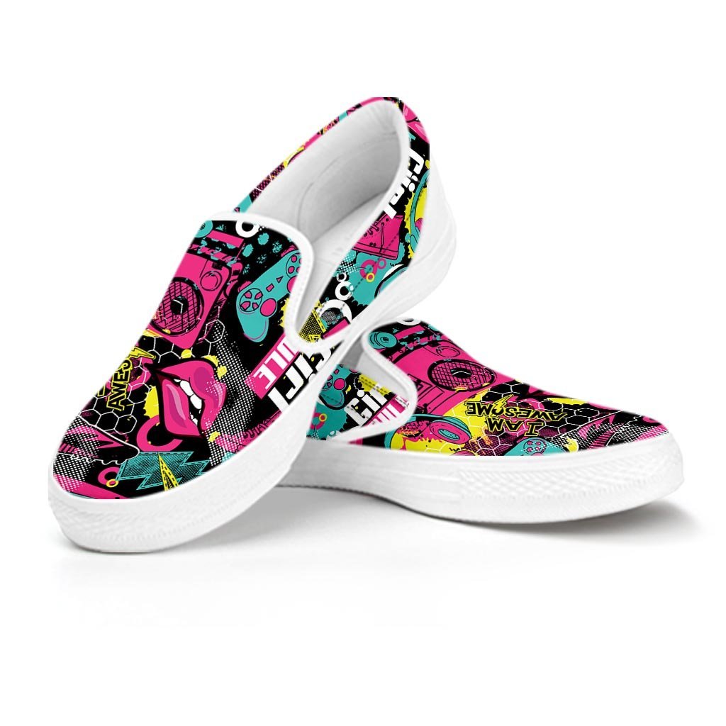 Graffiti Abstract Hiphop Lip Men's Slip On Sneakers-grizzshop