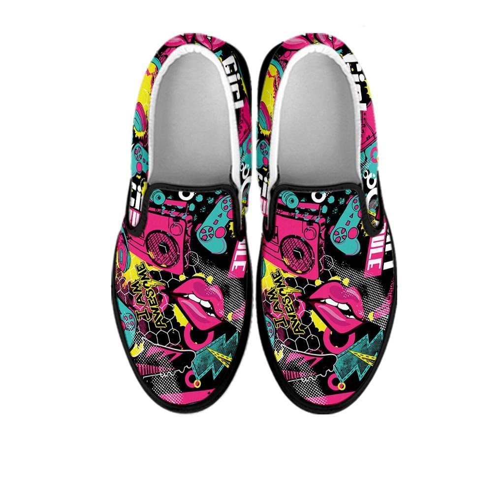 Graffiti Abstract Hiphop Lip Men's Slip On Sneakers-grizzshop