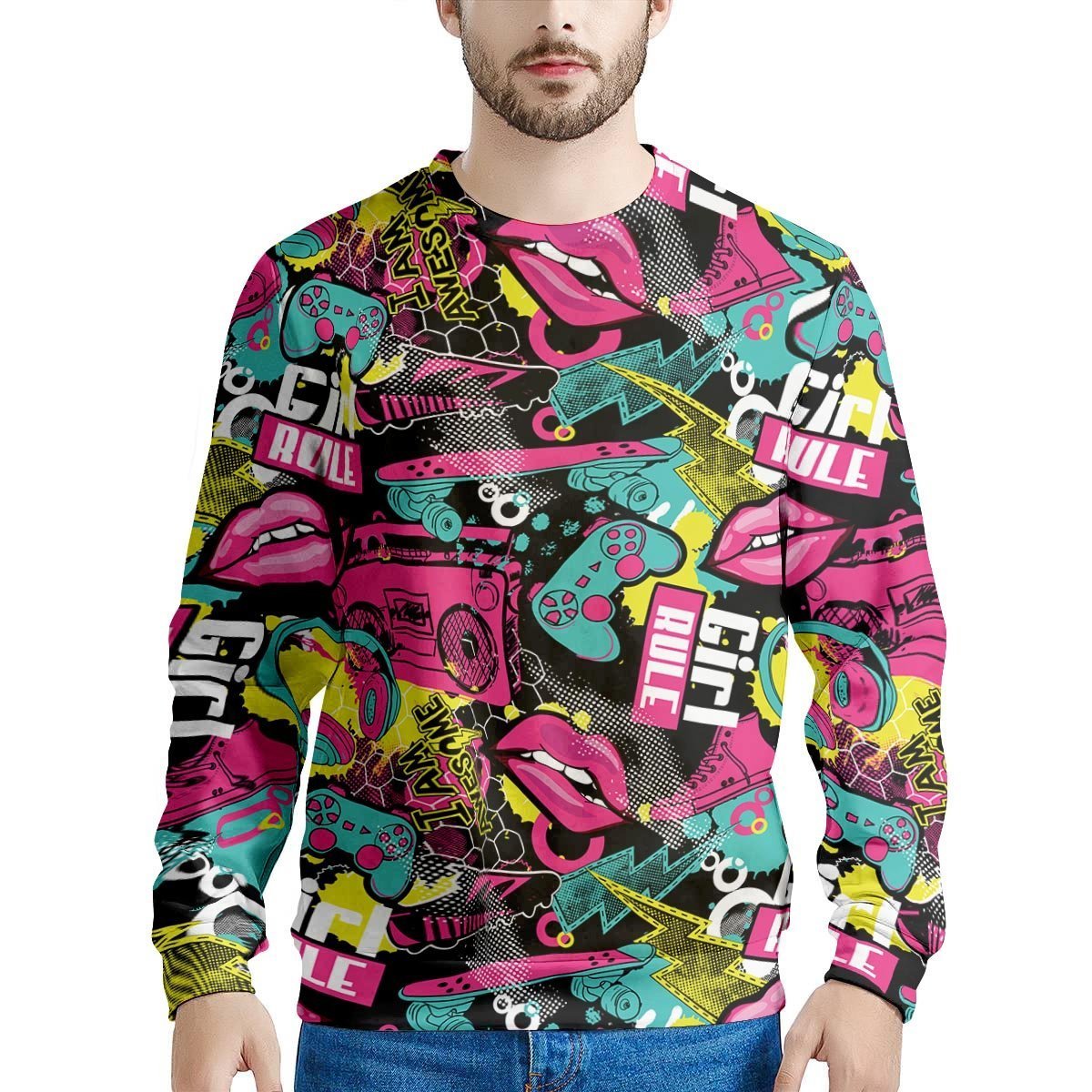 Graffiti Abstract Hiphop Lip Men's Sweatshirt-grizzshop