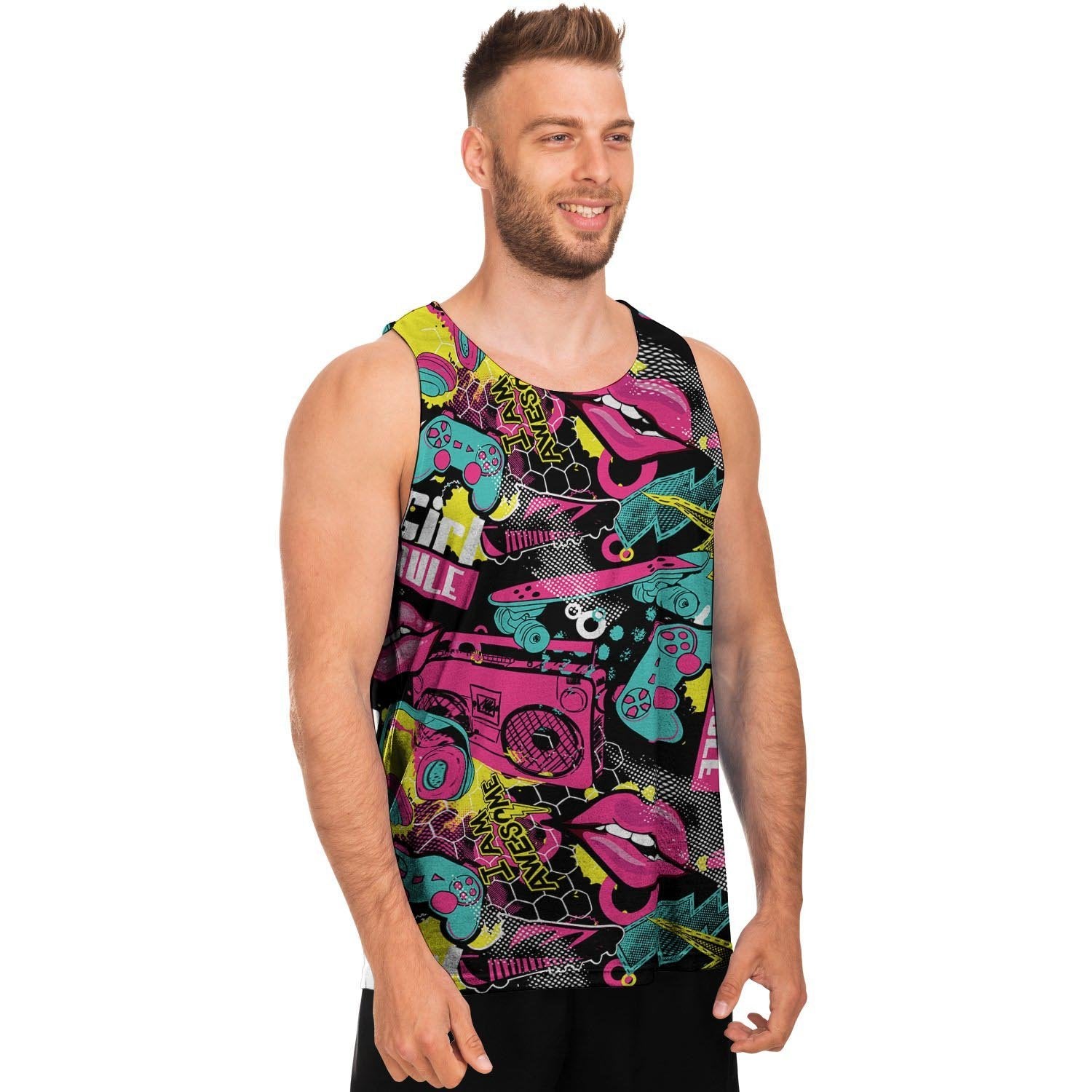 Graffiti Abstract Hiphop Lip Men's Tank Tops-grizzshop