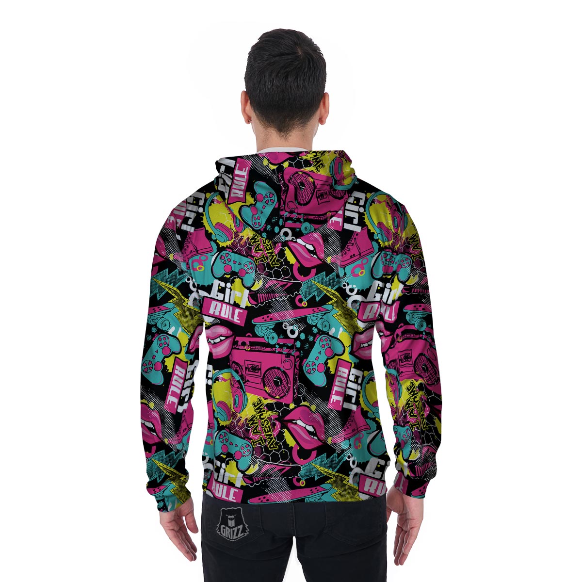 Graffiti Abstract Hiphop Lip Men's Zip Up Hoodie-grizzshop