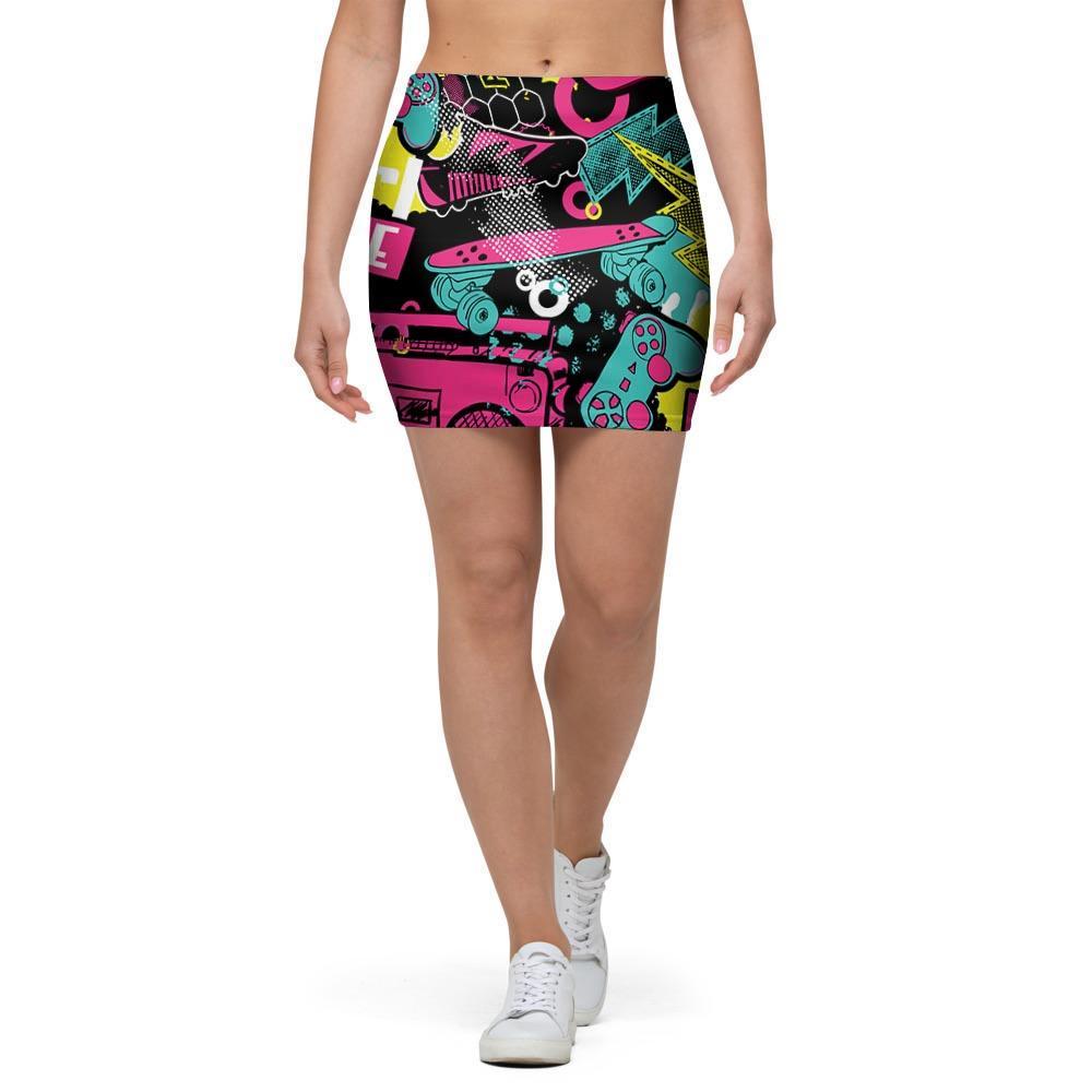 Graffiti Abstract Hiphop Lip Mini Skirt-grizzshop