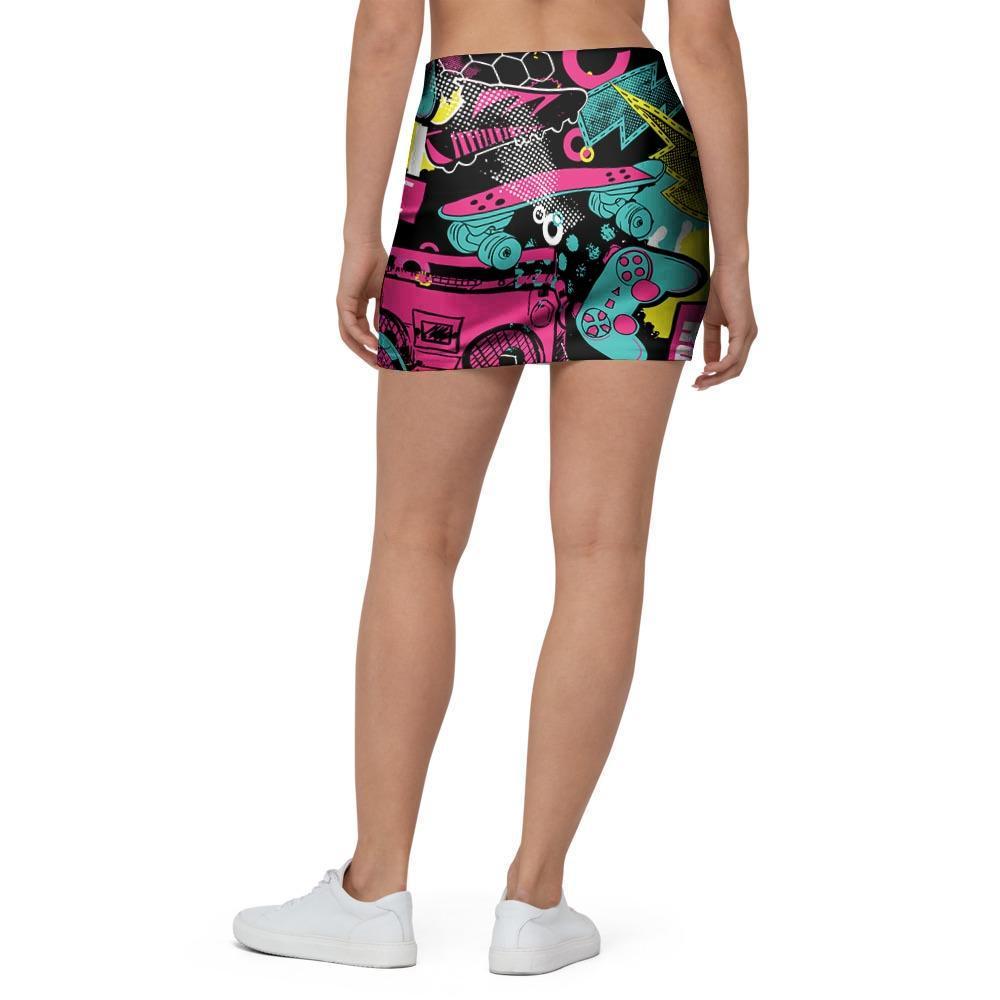 Graffiti Abstract Hiphop Lip Mini Skirt-grizzshop