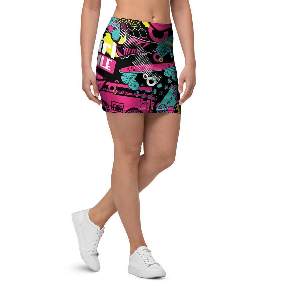 Graffiti Abstract Hiphop Lip Mini Skirt-grizzshop