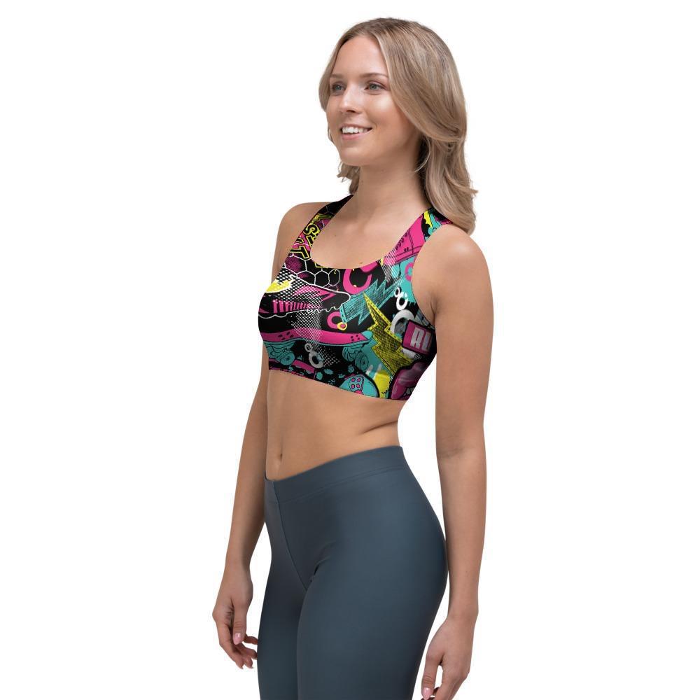 Graffiti Abstract Hiphop Lip Sports Bra-grizzshop