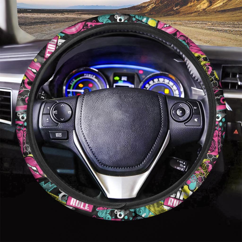 Graffiti Abstract Hiphop Lip Steering Wheel Cover-grizzshop