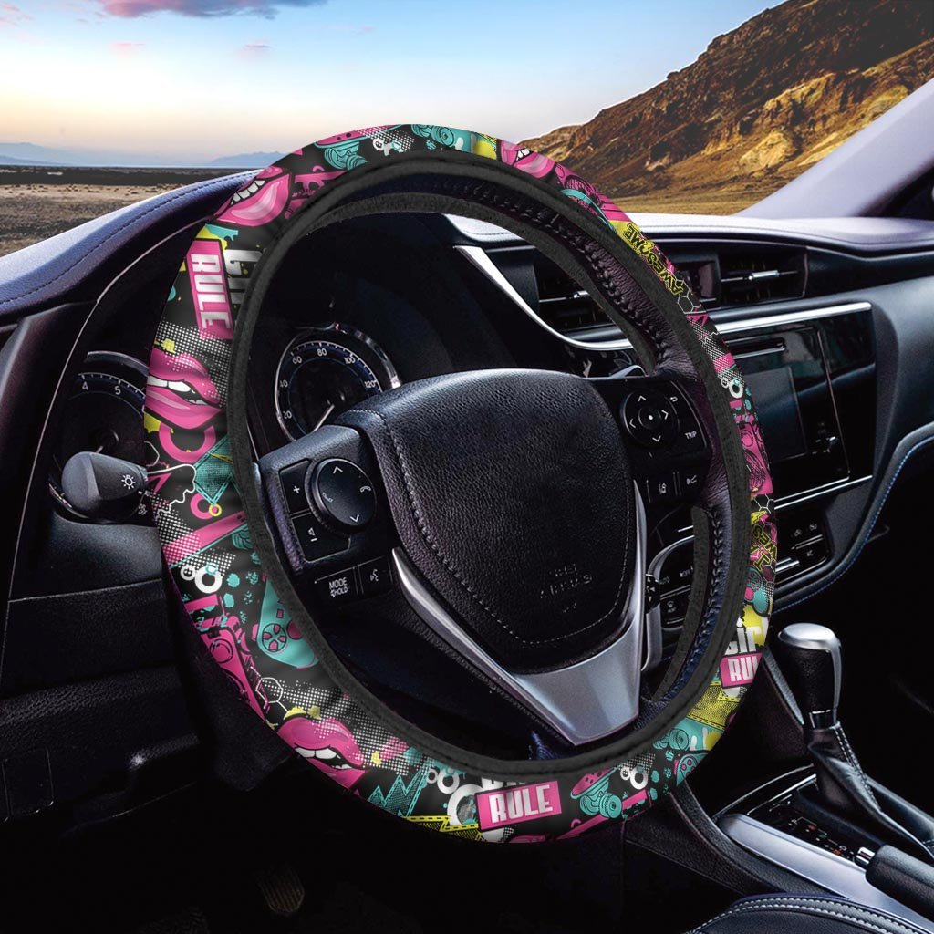 Graffiti Abstract Hiphop Lip Steering Wheel Cover-grizzshop