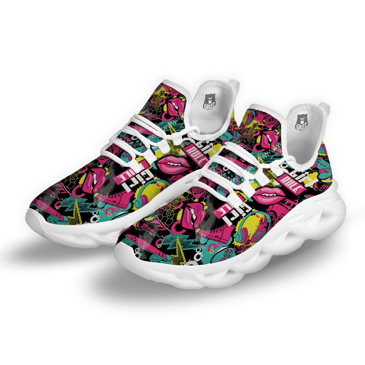 Graffiti Abstract Hiphop Lip White Running Shoes-grizzshop