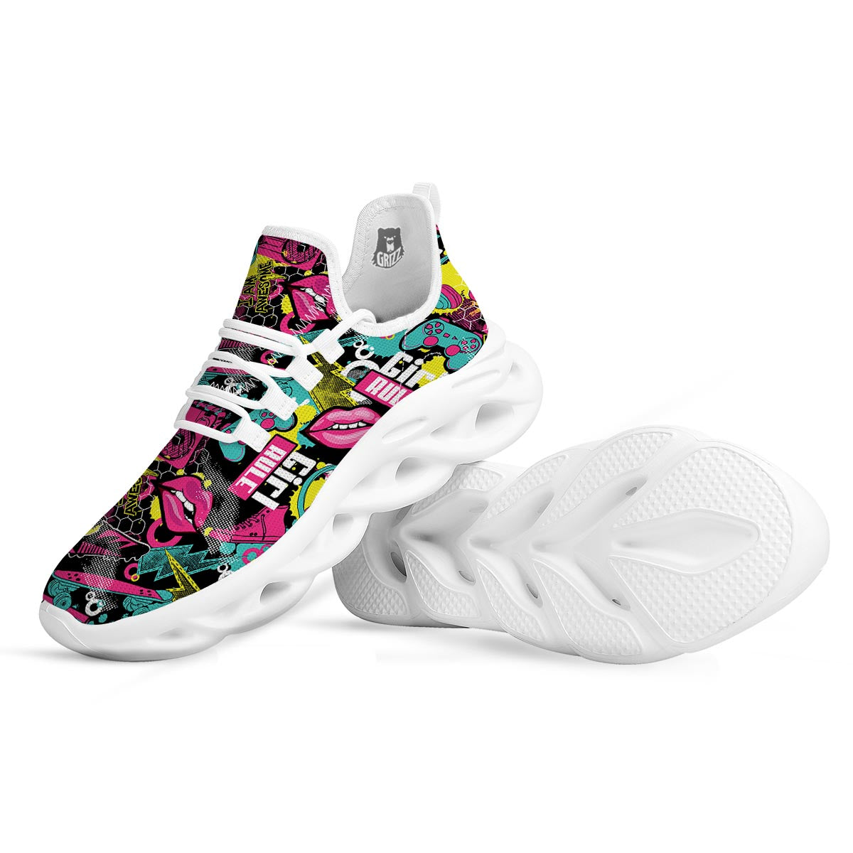 Graffiti Abstract Hiphop Lip White Running Shoes-grizzshop