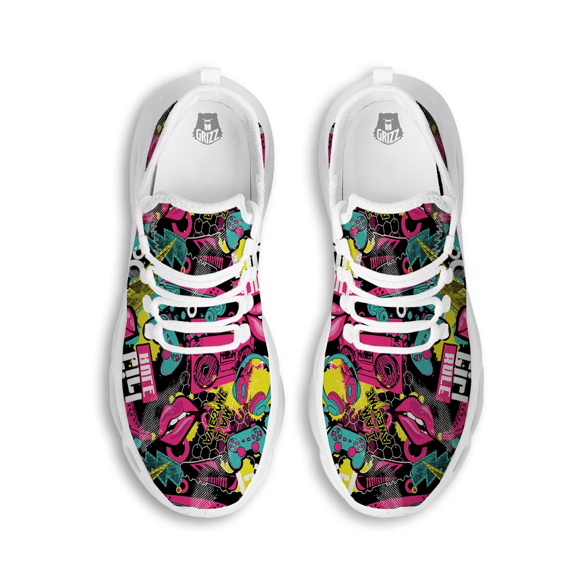 Graffiti Abstract Hiphop Lip White Running Shoes-grizzshop