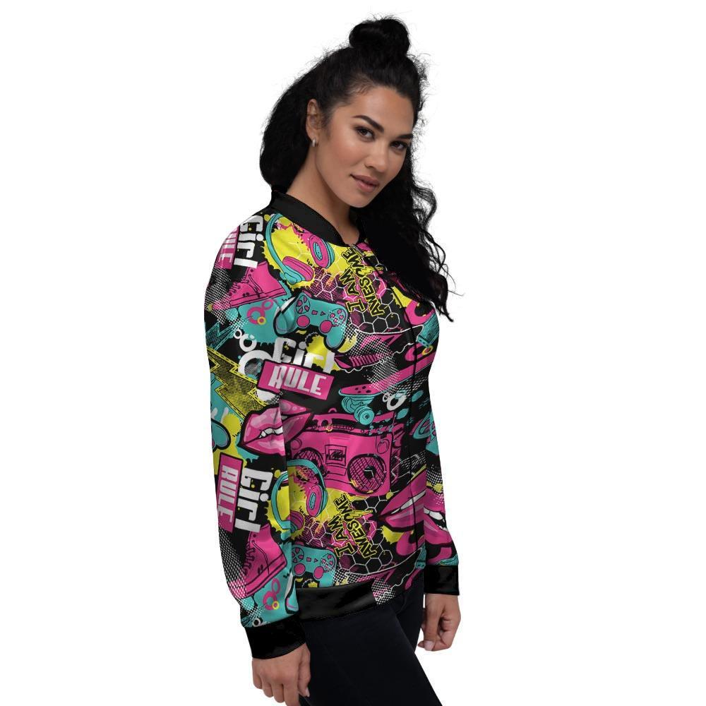 Graffiti Abstract Hiphop Lip Women's Bomber Jacket-grizzshop