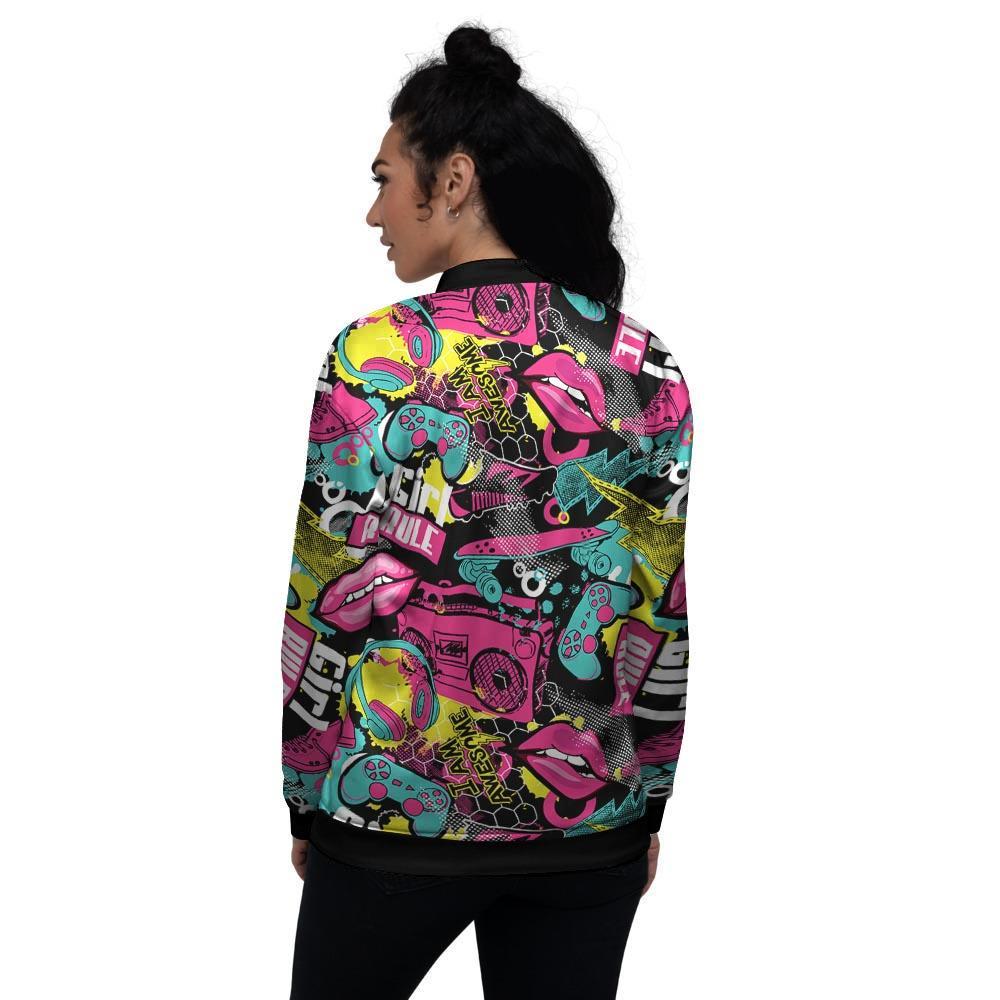 Graffiti Abstract Hiphop Lip Women's Bomber Jacket-grizzshop