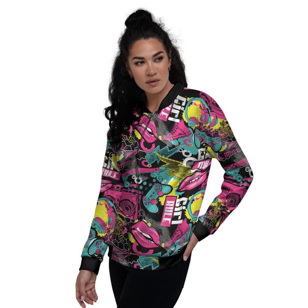 Graffiti Abstract Hiphop Lip Women's Bomber Jacket-grizzshop