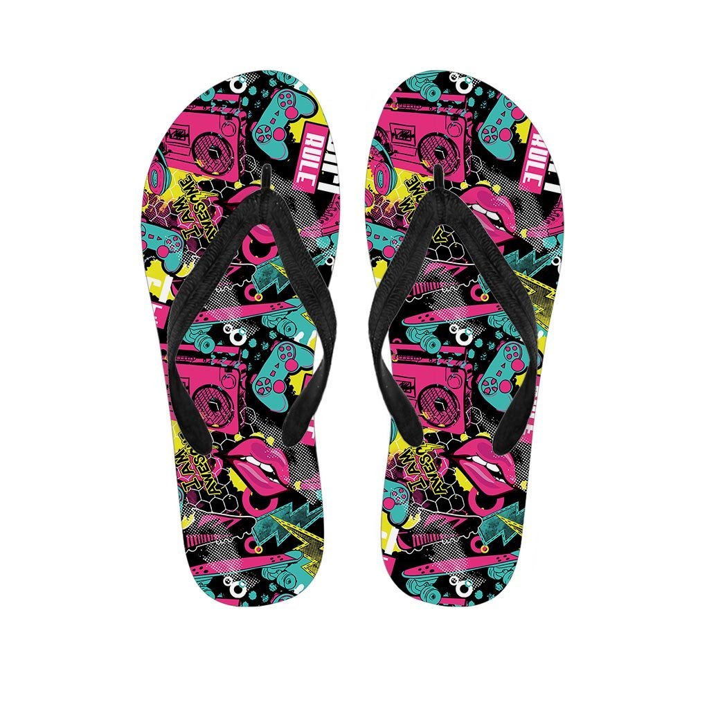 Graffiti Abstract Hiphop Lip Women's Flip Flops-grizzshop