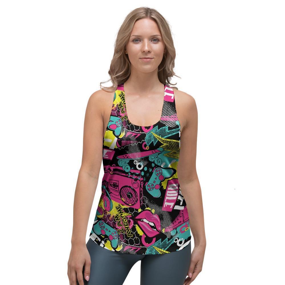 Graffiti Abstract Hiphop Lip Women's Racerback Tank Top-grizzshop