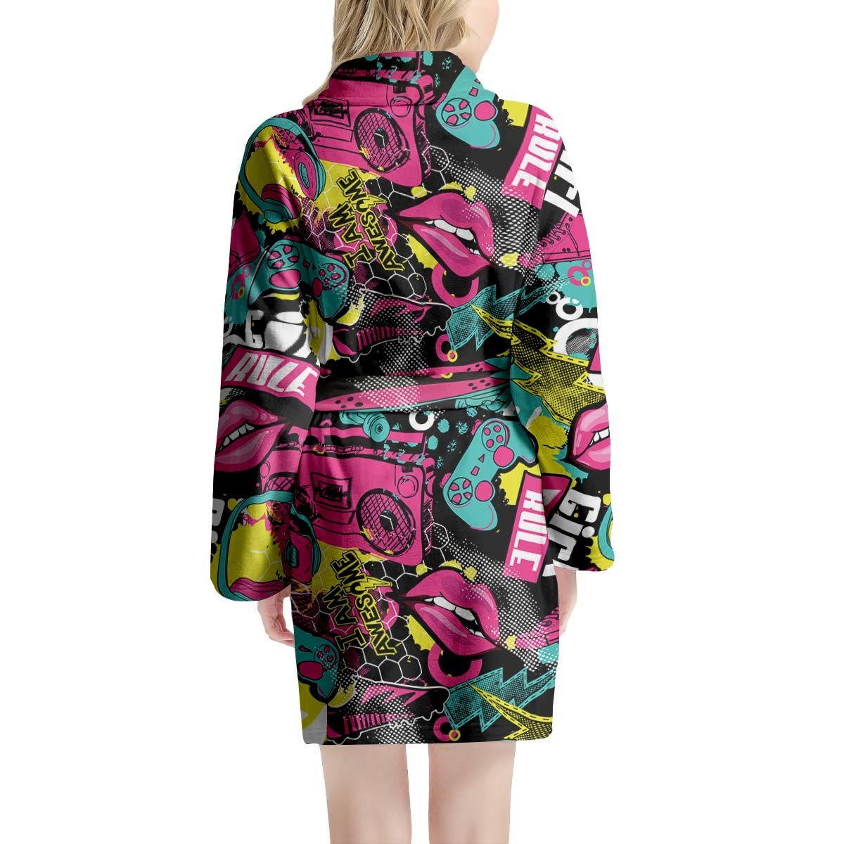Graffiti Abstract Hiphop Lip Women's Robe-grizzshop