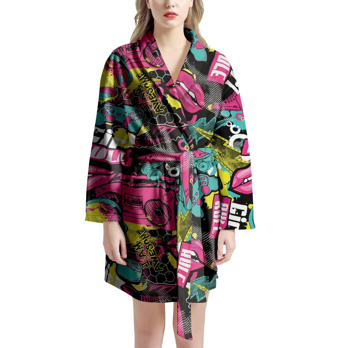 Graffiti Abstract Hiphop Lip Women's Robe-grizzshop