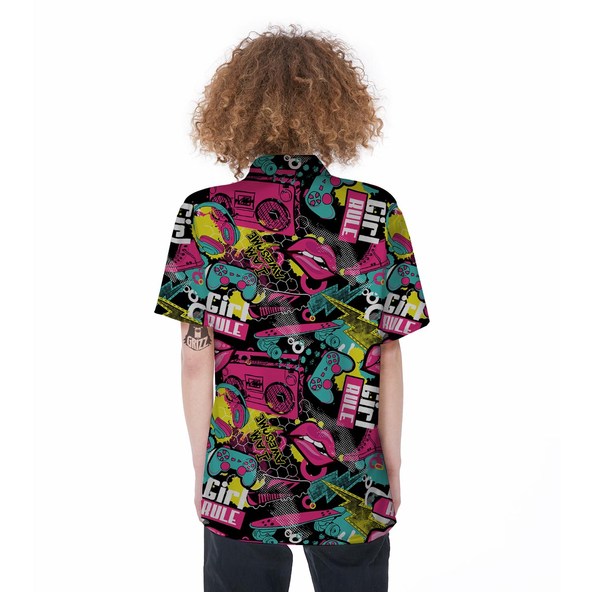 Graffiti Abstract Hiphop Lip Women's Short Sleeve Shirts-grizzshop