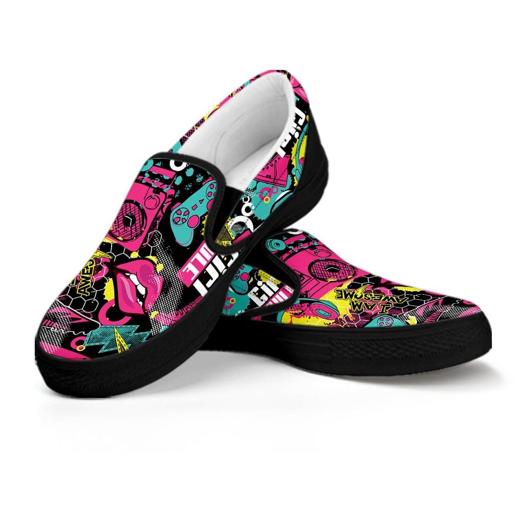 Graffiti Abstract Hiphop Lip Women's Slip On Sneakers-grizzshop