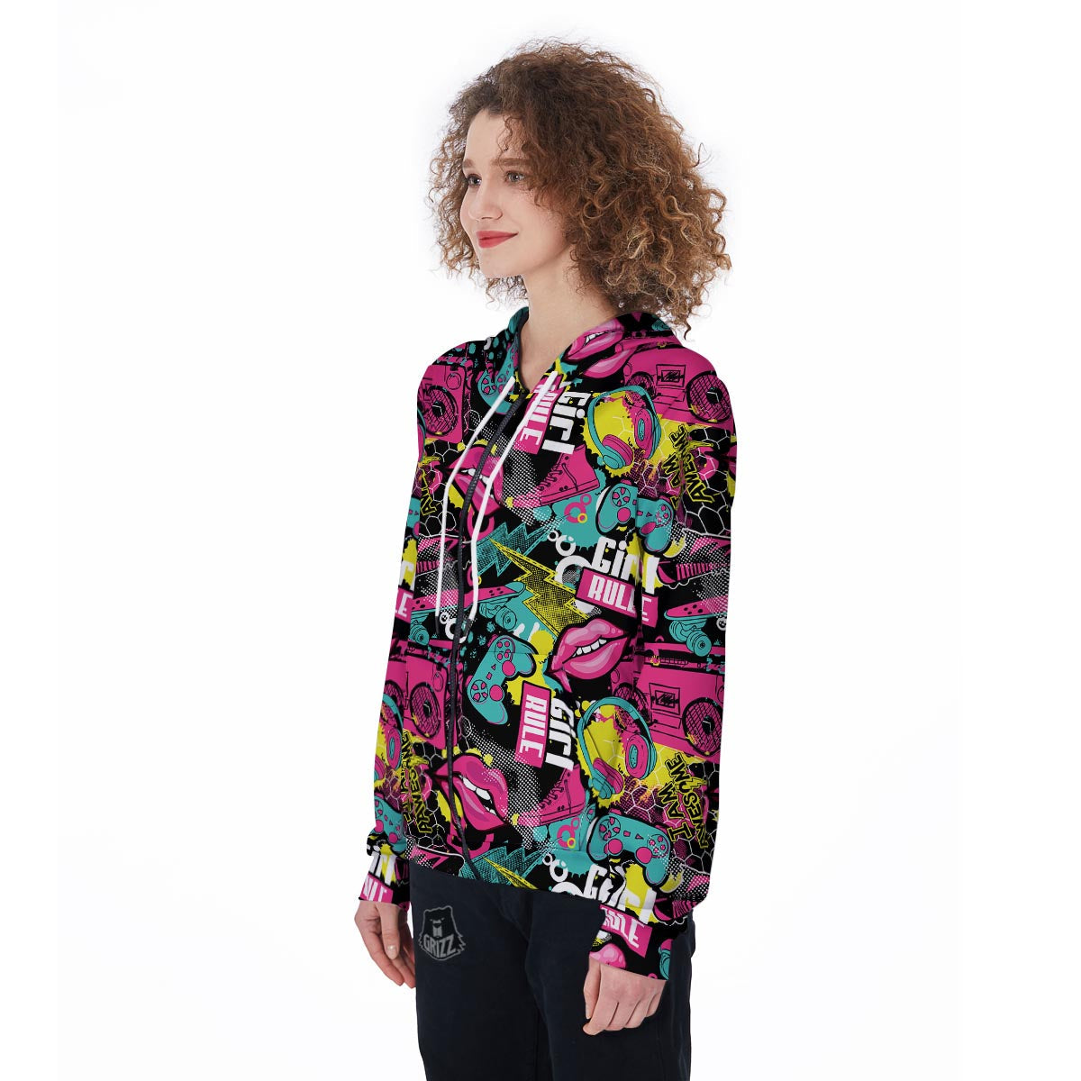 Graffiti Abstract Hiphop Lip Women's Zip Up Hoodie-grizzshop