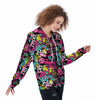 Graffiti Abstract Hiphop Lip Women's Zip Up Hoodie-grizzshop