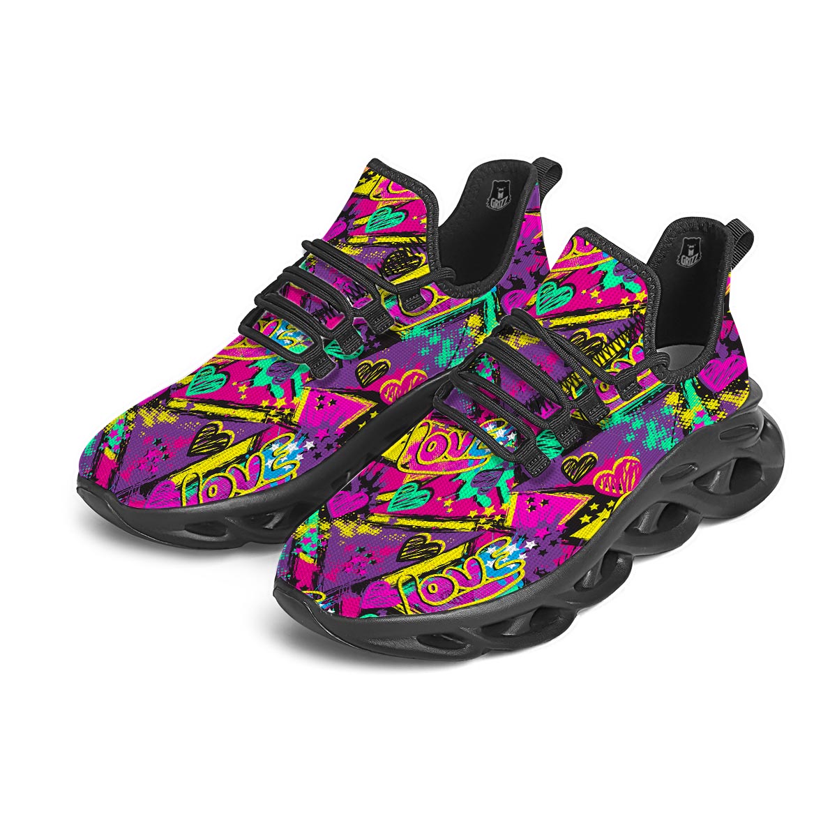 Graffiti Airbrush Love Print Black Running Shoes-grizzshop