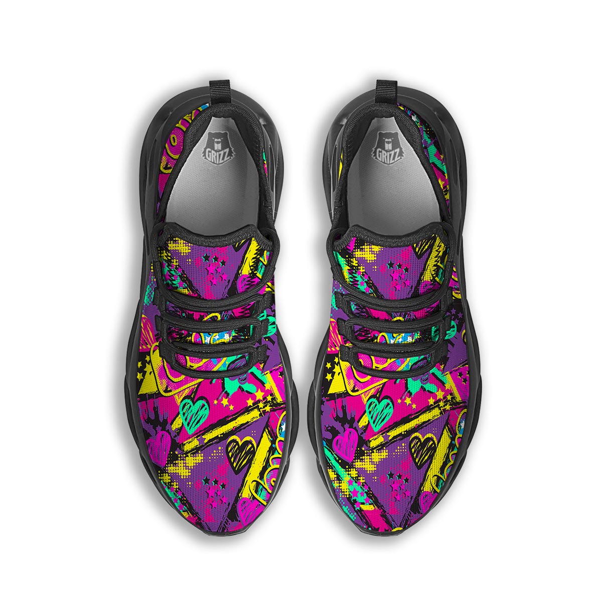 Graffiti Airbrush Love Print Black Running Shoes-grizzshop