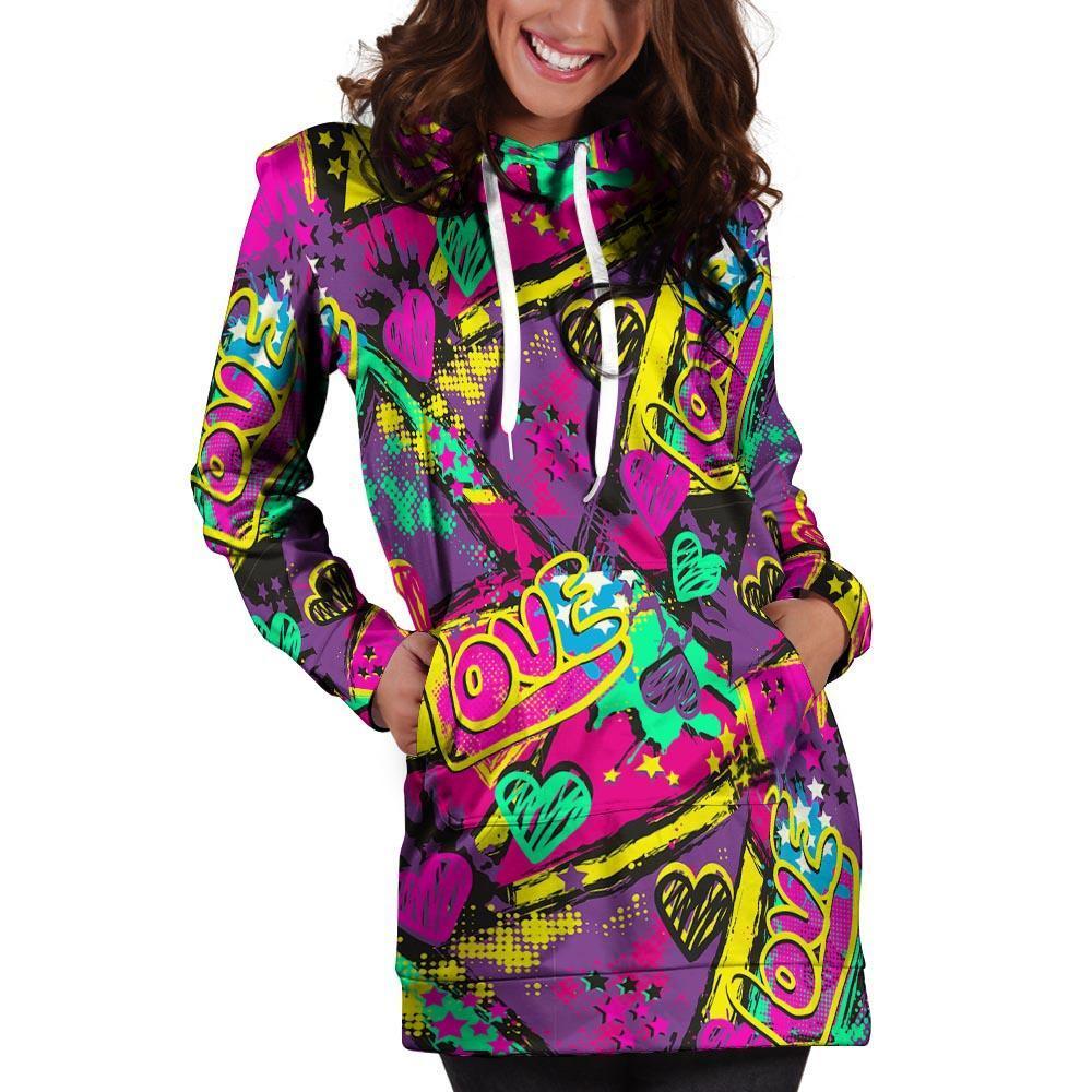 Graffiti Airbrush Love Print Hoodie Dress-grizzshop