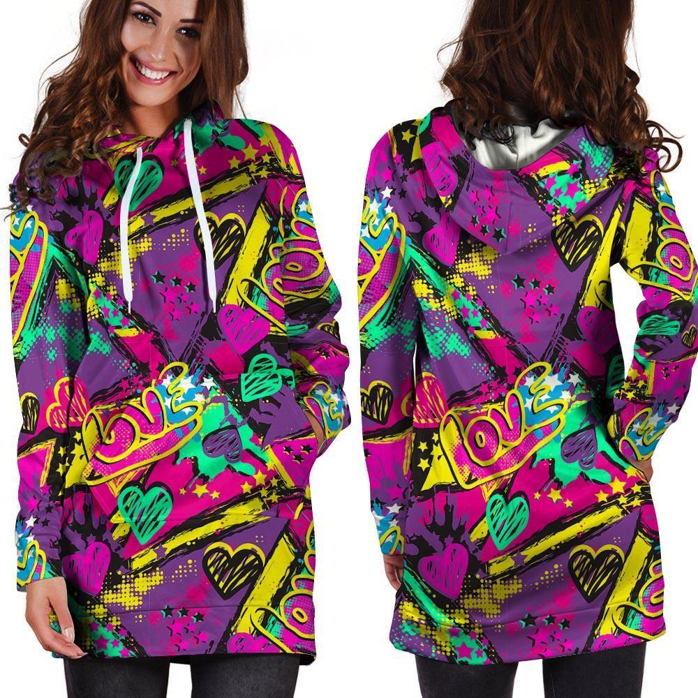 Graffiti Airbrush Love Print Hoodie Dress-grizzshop