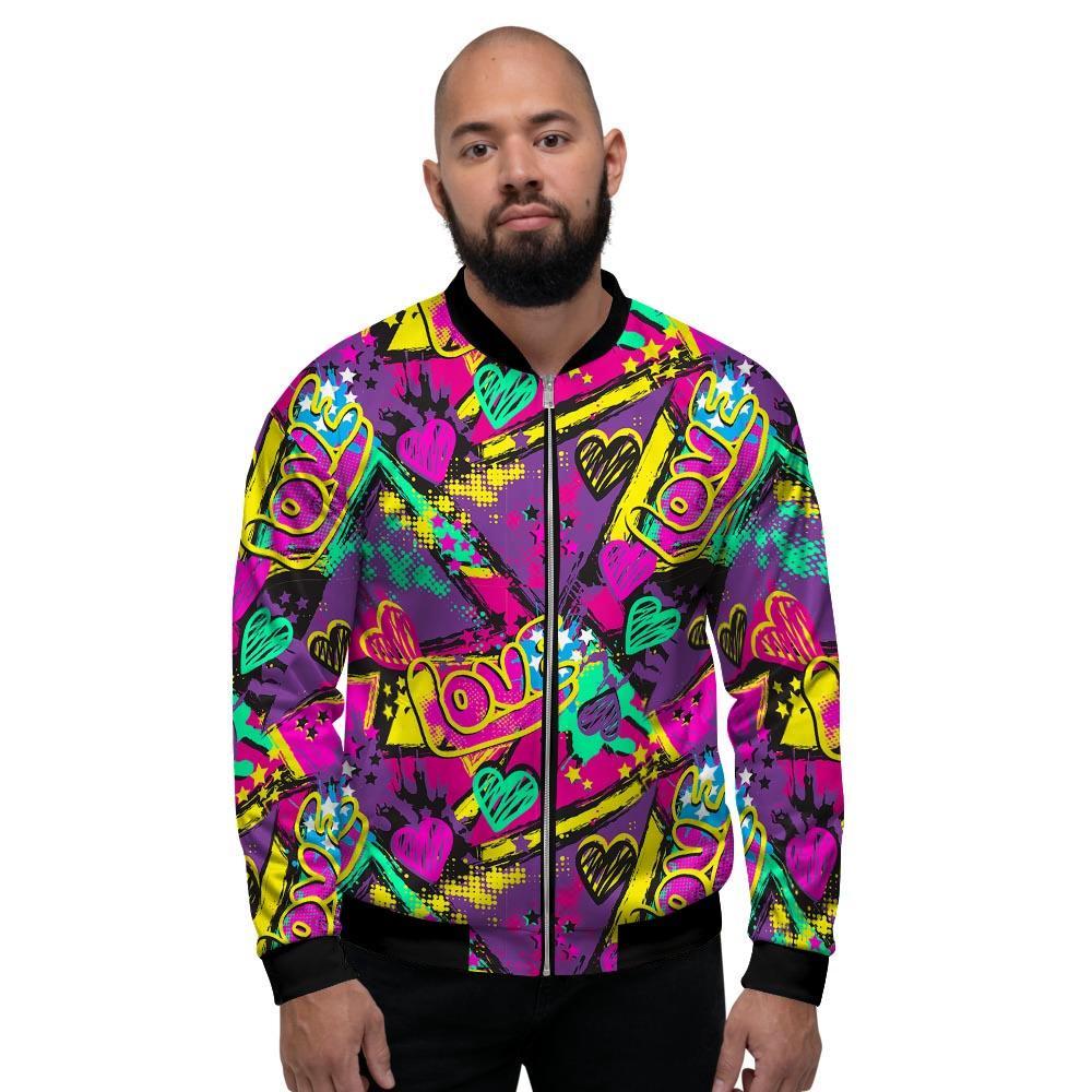 Graffiti Airbrush Love Print Men's Bomber Jacket-grizzshop