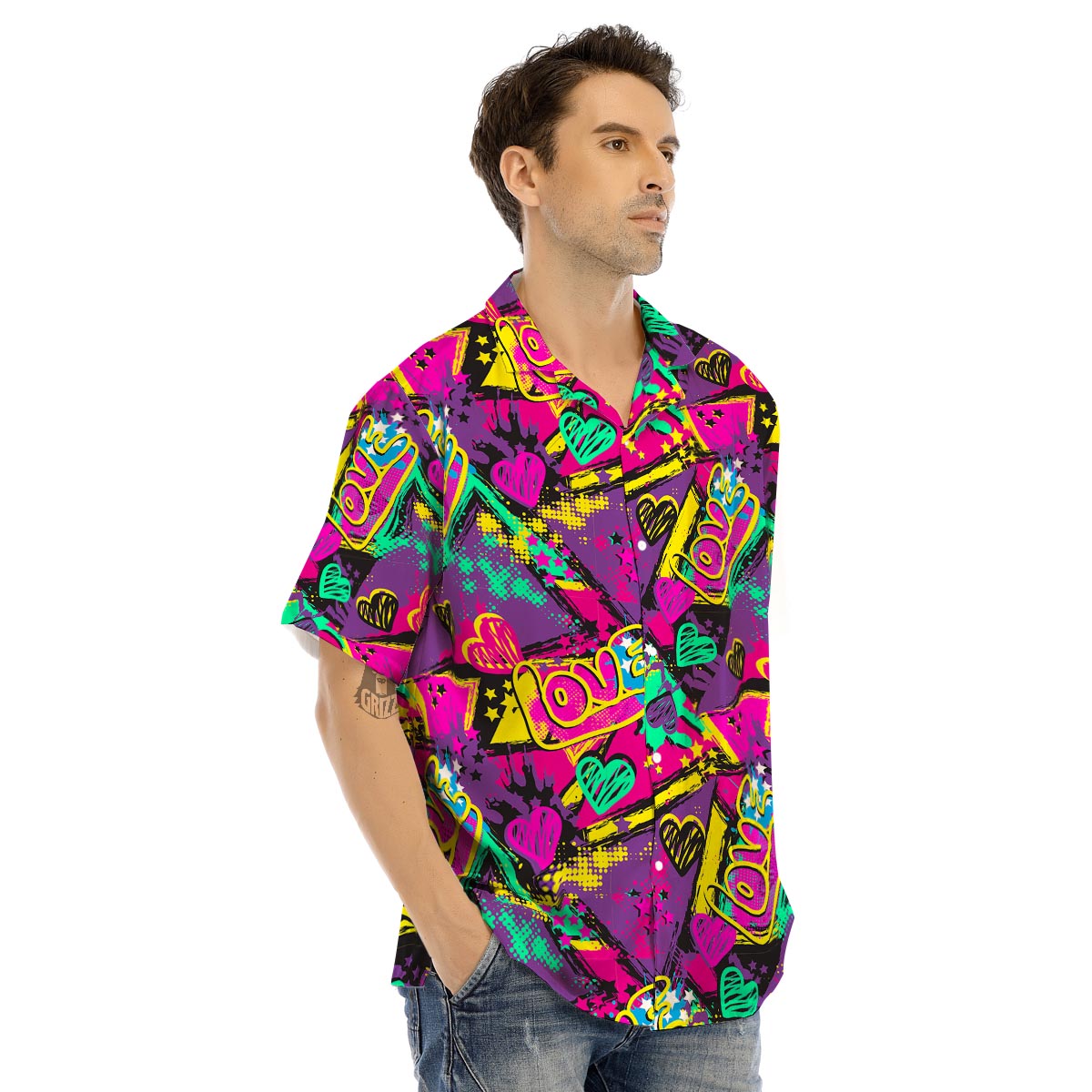 Graffiti Airbrush Love Print Men’s Hawaiian Shirt-grizzshop