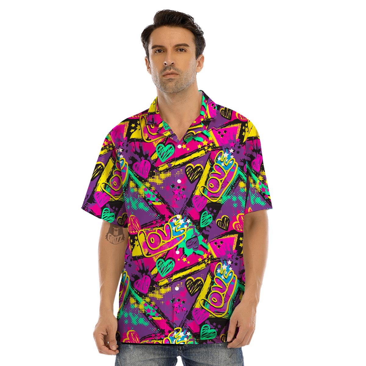 Graffiti Airbrush Love Print Men’s Hawaiian Shirt-grizzshop